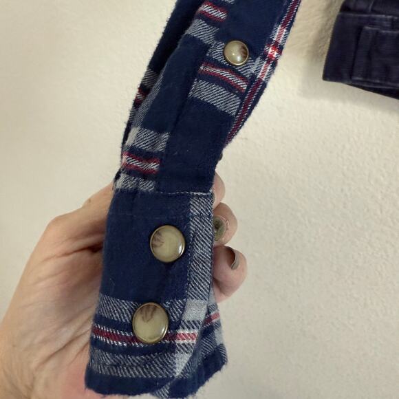 GAP Corduroy Upcycled Trucker Jacket w/Aerosmith Graphic & Flannel Sleeves L - Picture 7 of 12